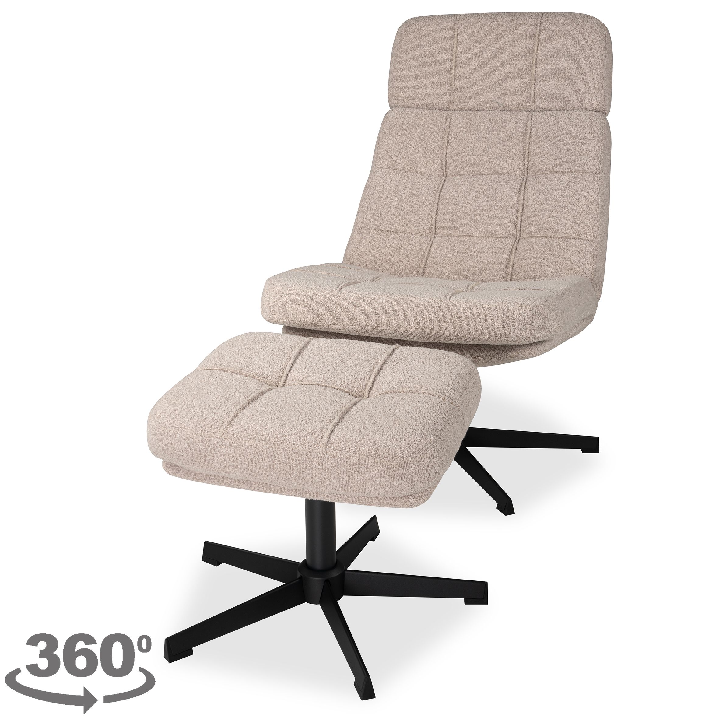 Draaifauteuil met hocker Naturel CH-73.004 Alvar B53 x D57 x H83 cm