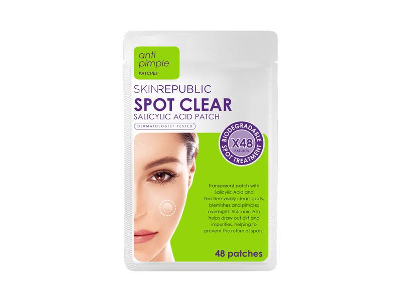 SkinRepublic Spot Clear Patches 48 Stück Transparente Patches mit Salicylsäure und Teebaum zur Reduktion von Hautflecken