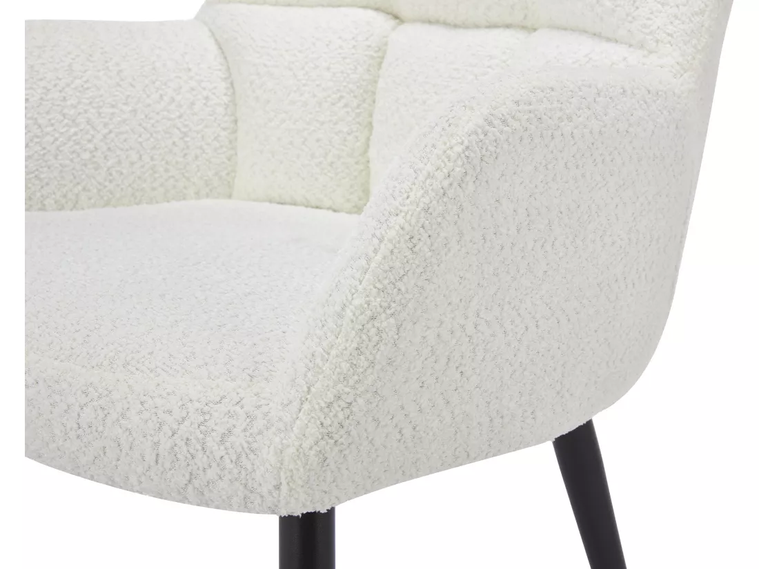 Lot de 6 chaises avec accoudoirs - Tissu bouclette et métal noir - Blanc - PEGA de PASCAL MORABITO