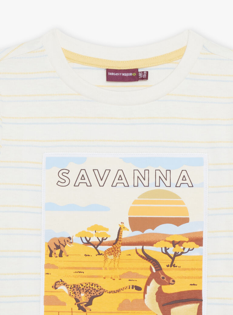 T-shirt écru à rayures et savane