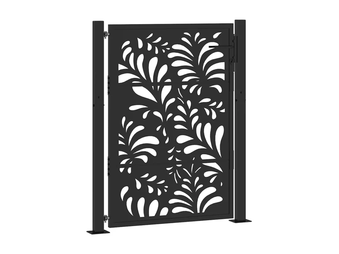 Portail de jardin noir 105x130 cm acier conception de vagues