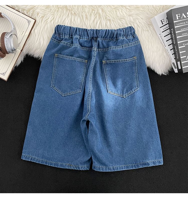 Whyessa - Gewassen denim shorts met elastische taille