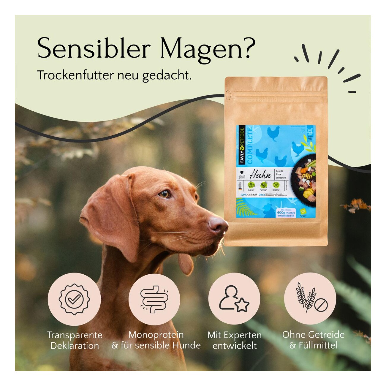 FAVLY Petfood Trockenfutter Huhn mit Karotte, Birne & Leinsamen (adult) 3 kg