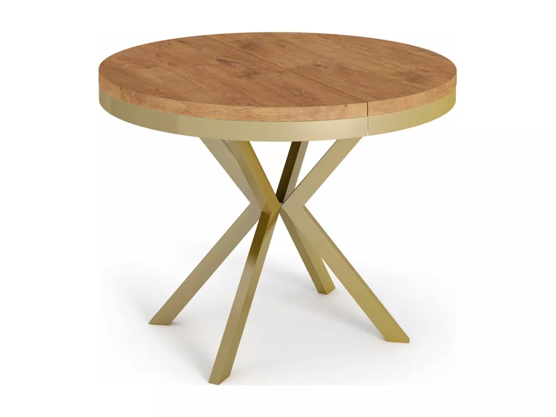 Table à Manger Extensible Ronde - Table Style Loft Avec Doré Pieds En Métal - 120 à 200 Cm - Table Ronde Style Industriel Pour Le Salon - Compacte - 120 Cm - Chêne