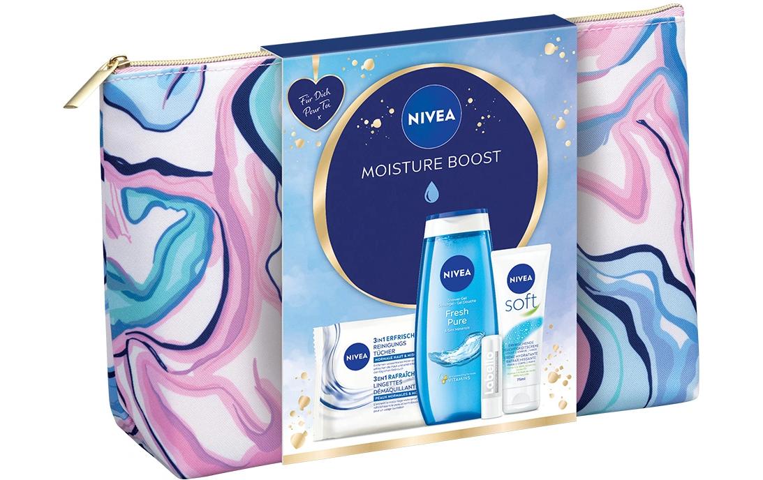 Geschenkset Moisture Boost 5-teiligPflegeset sorgt für Frische und Feuchtigkeit, kombiniert mit einem stylischen Necessaire
