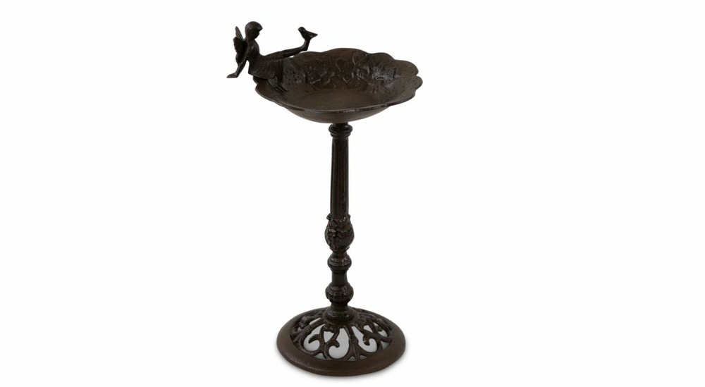 Abreuvoir oiseau ange sur pied fonte fonte marron 27.5x25x51.5cm