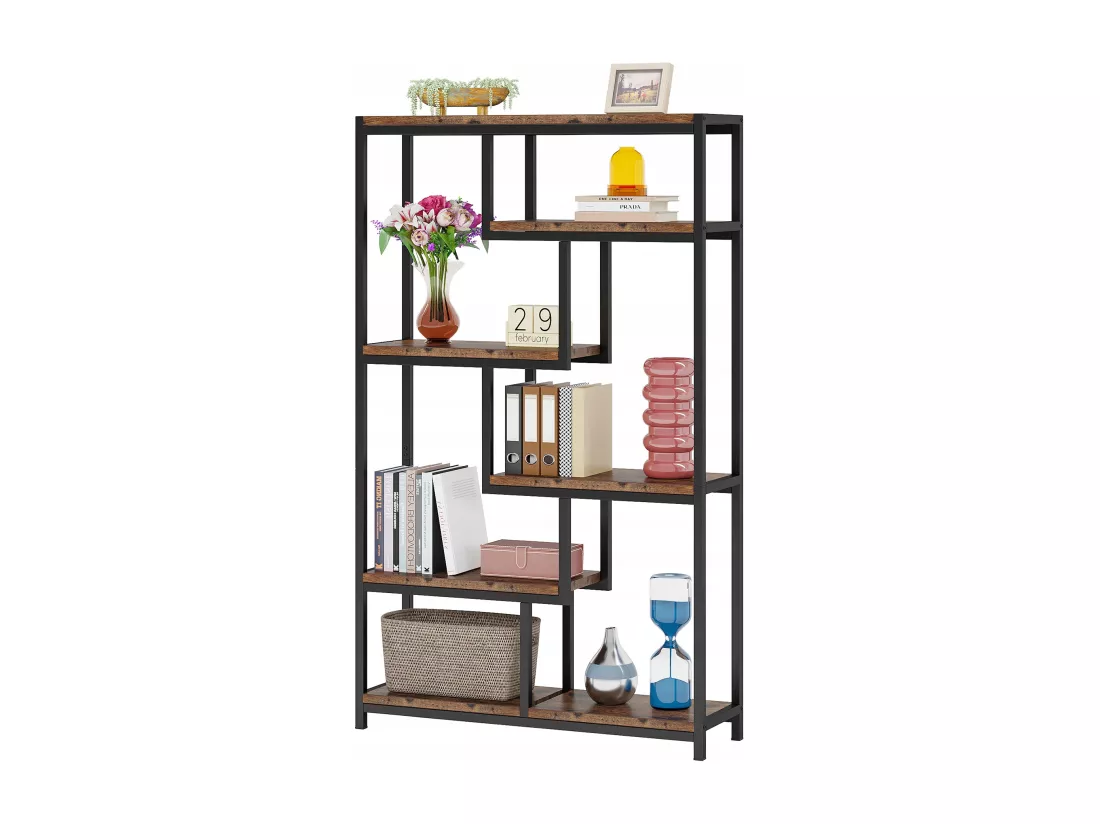 Tribesigns Bibliothèque, Étagère de Rangement à 5 Niveaux, Meuble de Rangement, Bibliothèque Industrielle Metal Bois, pour Salon, Chambre, Bureau (Brun Rustique)