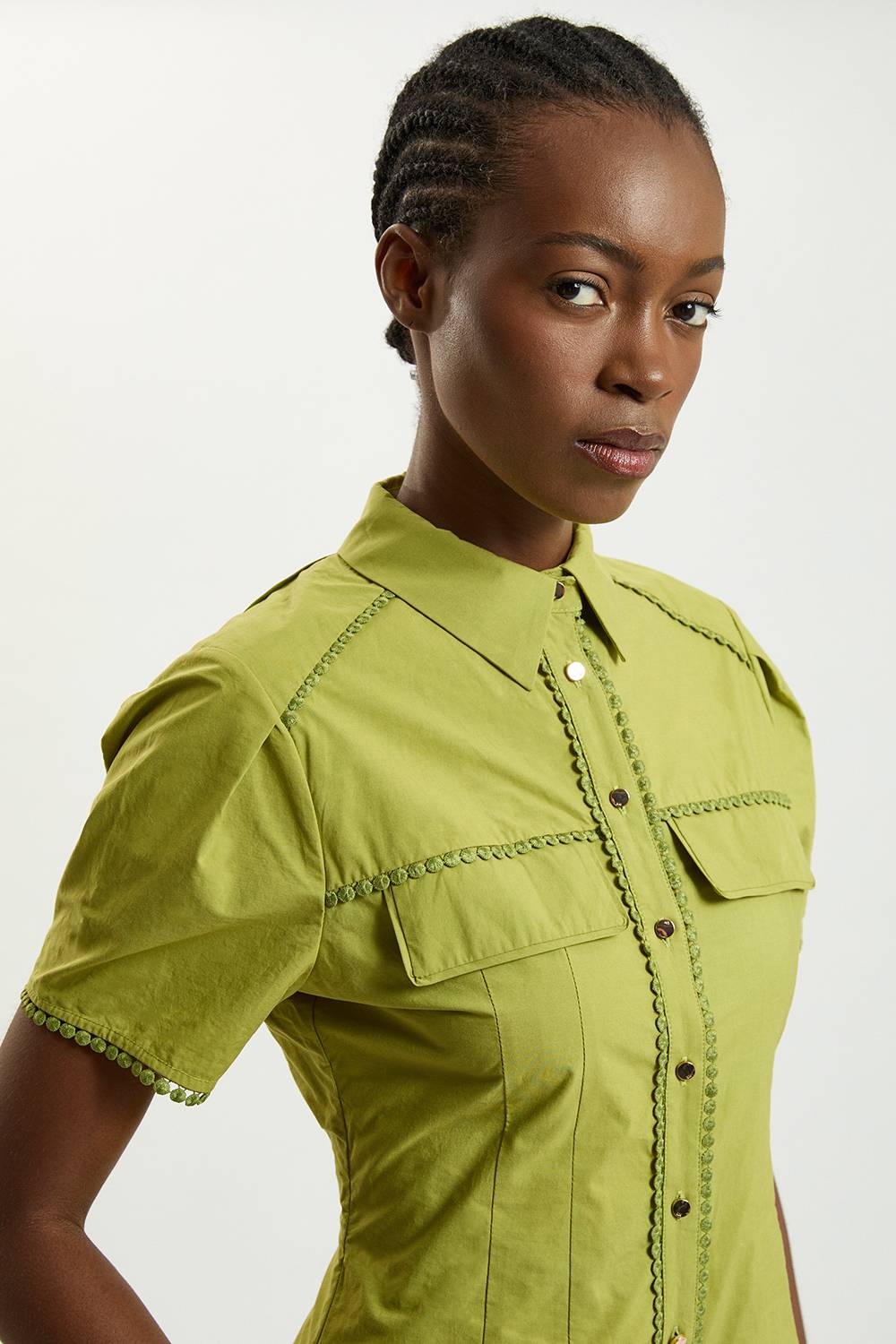 KarenMillen Robe Mini Chemise En Coton À Broderie Ajourée Avec Col