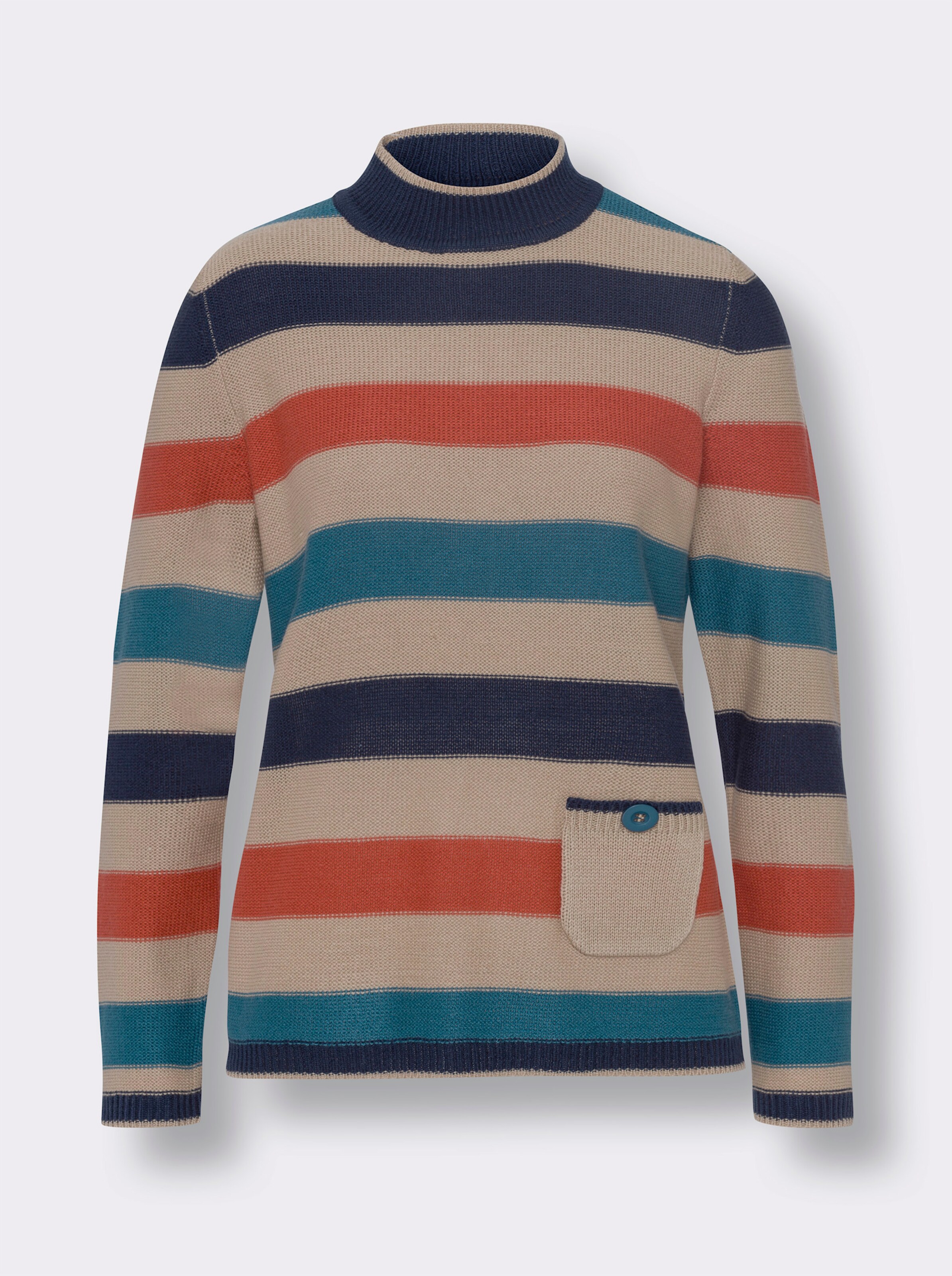 Stehkragenpullover mit Streifenmuster