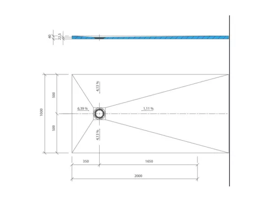 Receveur de douche à carreler 200 x 100 WEDI Fundo Primo rectangle écoulement excentré + bonde verticale + kit d'étanchéité