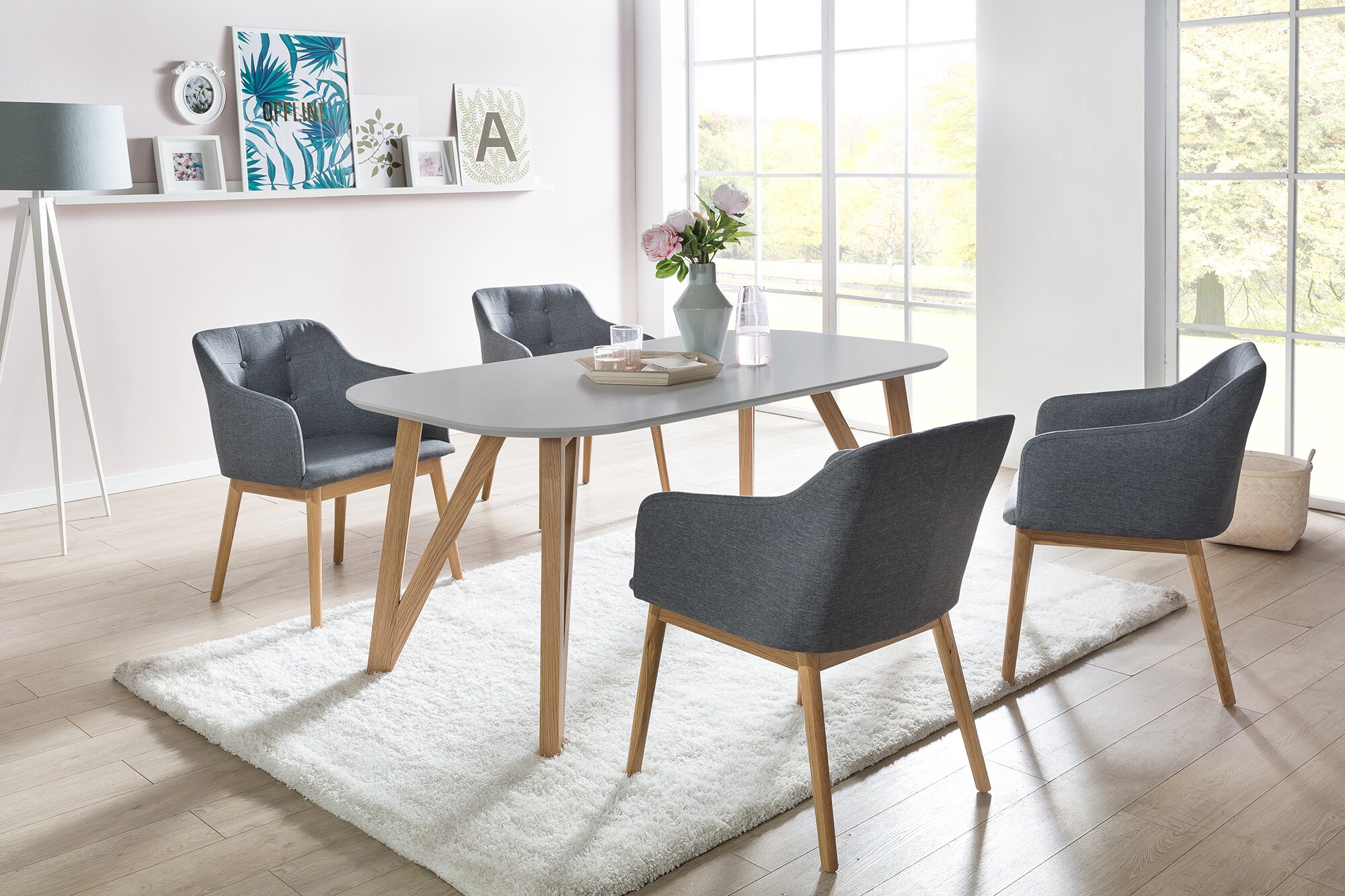 Esstisch 140x90x76 cm grau Eiche Esszimmertisch Küchentisch Tisch Holztisch