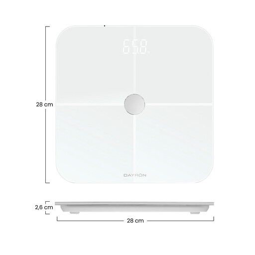 Balança de banheiro inteligente com Bluetooth e aplicativo, até 8 perfis, Health Dayron