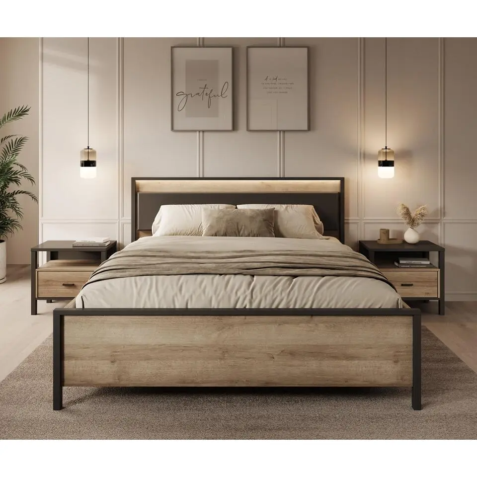 Meubella - Tweepersoonsbed Honduras - Eiken - 160x200 cm