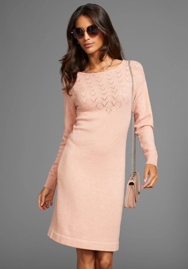 Laura Scott Strickkleid mit Ajourdetails und schönem Rundhalsausschnitt