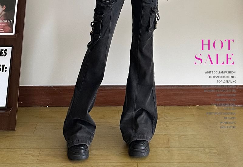 GAGAO - Low Waist Washed Bootcut Cargo Jeans
