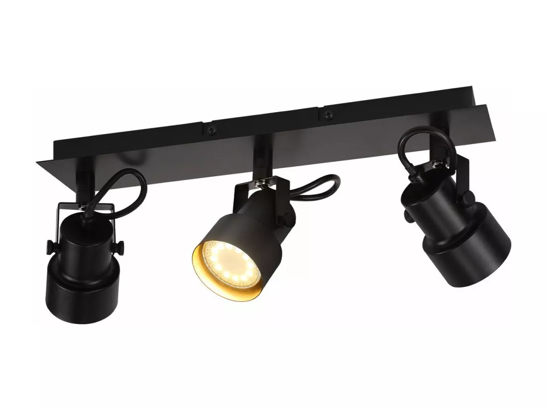 NETTLIFE Spot de Plafond Noir Plafonnier Vintage GU10 Lampe de Cuisine pour Orientable 3 Flammes Vintage 350°
