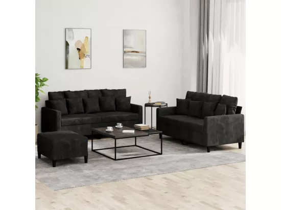 Ensemble de canapés 3 pièces avec coussins Noir Velours