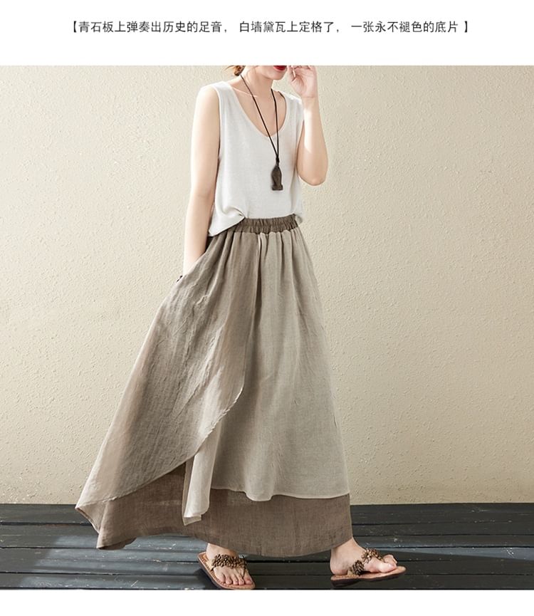 Supernova - Tweekleurige asymmetrische maxi-A-lijn rok met hoge taille