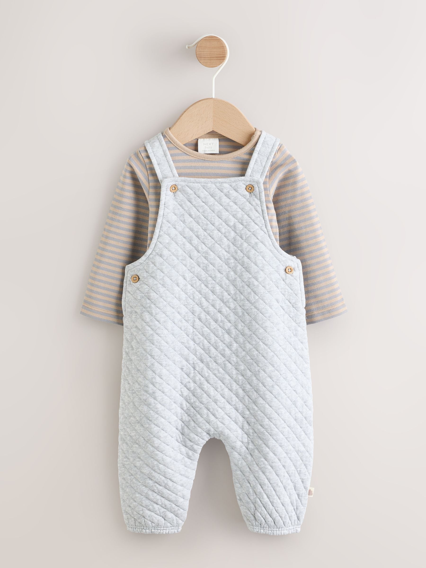 Grijs - Set van gewatteerde jersey tuinbroek en rompertje voor baby's (0mnd-2jr)