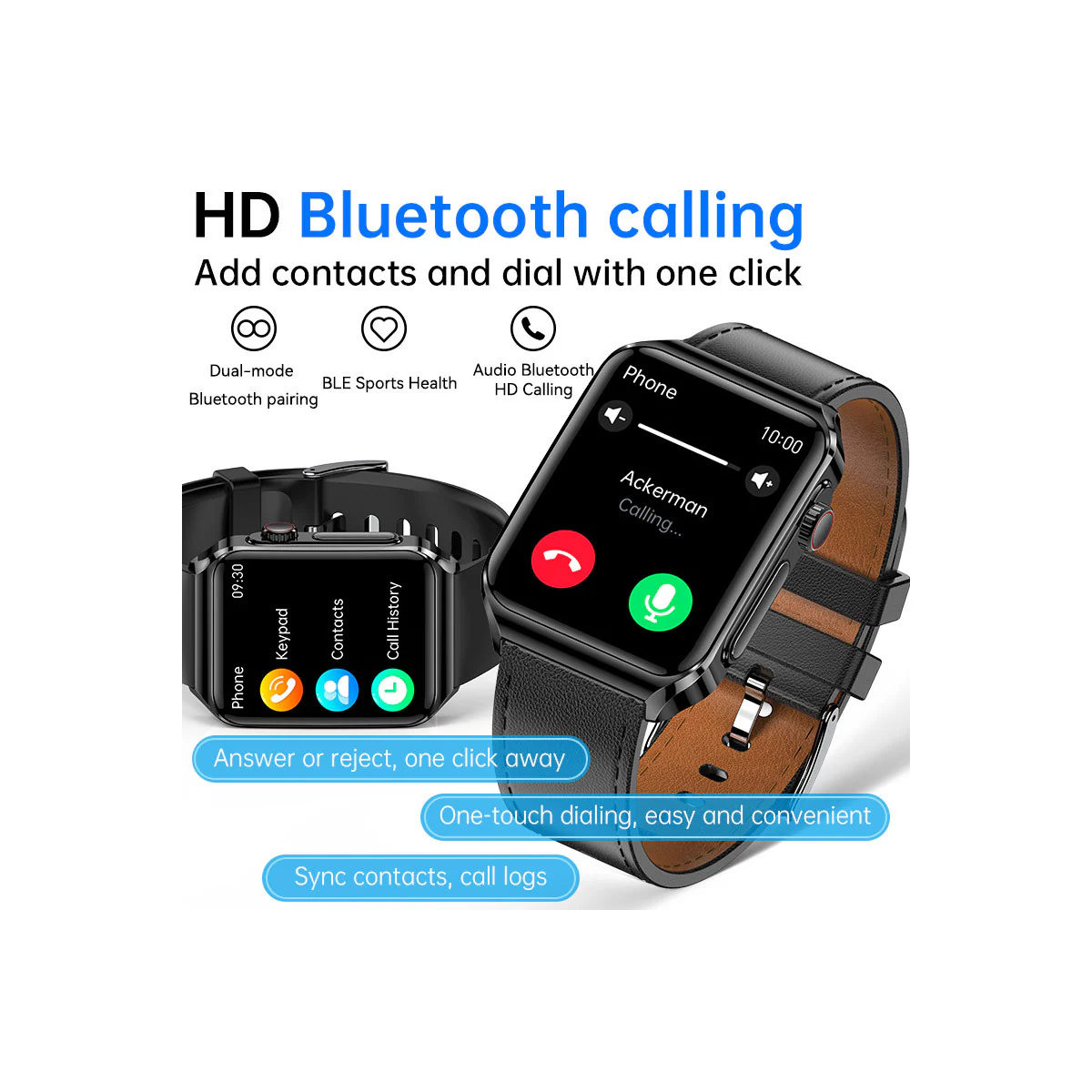 Smartklokke med EKG-hjerteovervåking/Bluetooth-ringing/Bluetooth-musikk Sort