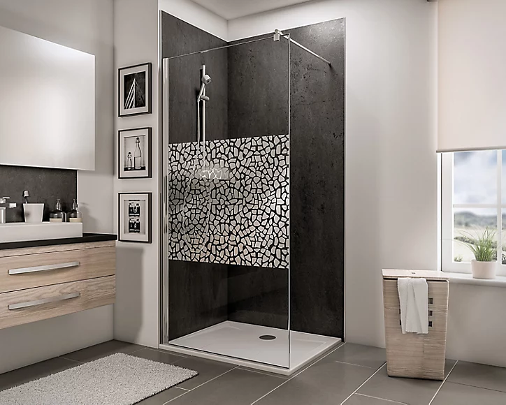 Paroi de douche à l'italienne, 120 x 190 cm, Schulte NewStyle, Walk In, verre transparent anticalcaire, Galets chromés