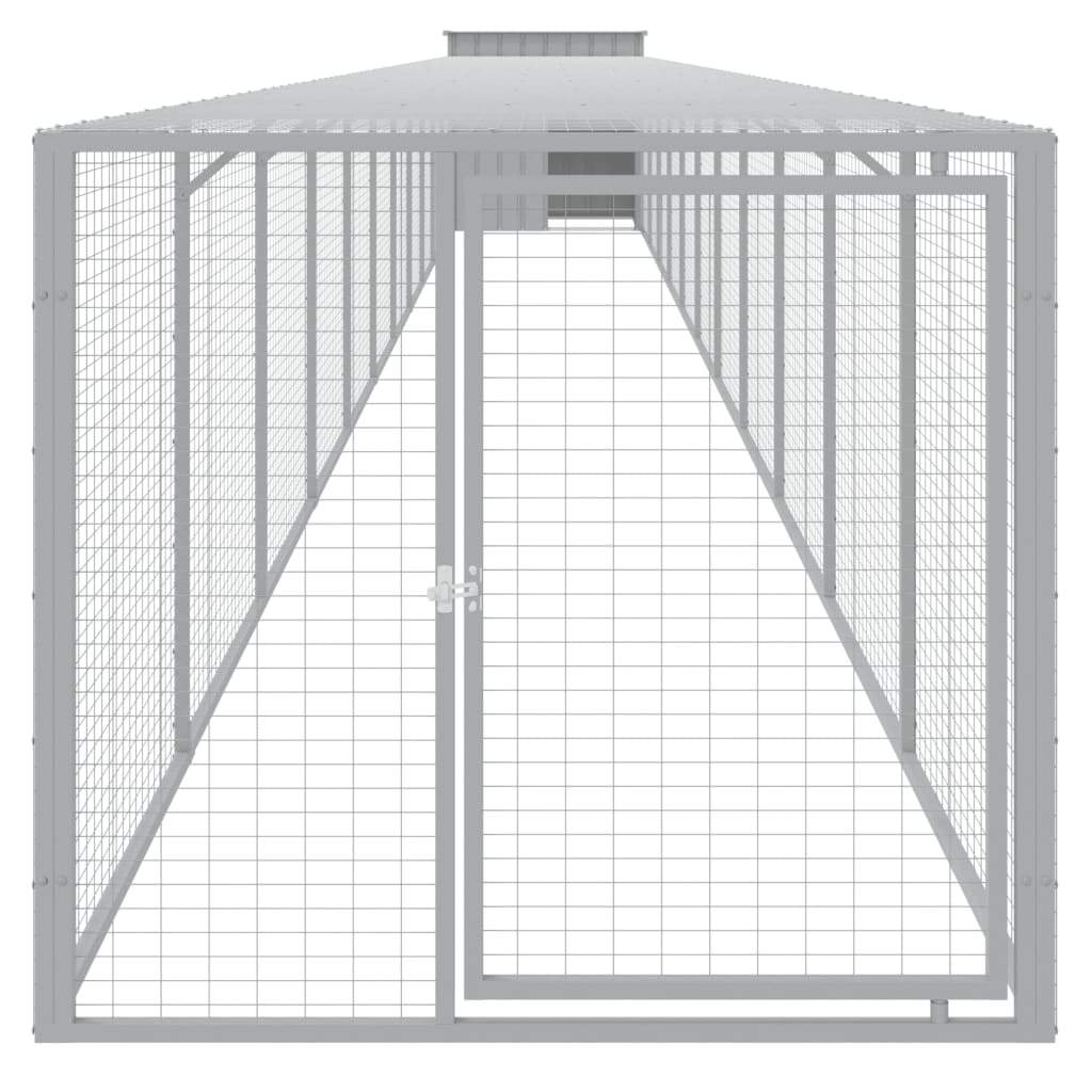 Galinheiro vidaXL com área externa, aço galvanizado, cinza claro, 110x201x110cm