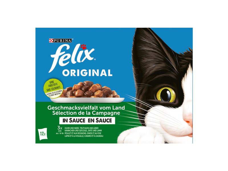 Felix Nassfutter Fleisch & Geflügel in Sauce, 12 x 85g Alleinfuttermittel für Katzen