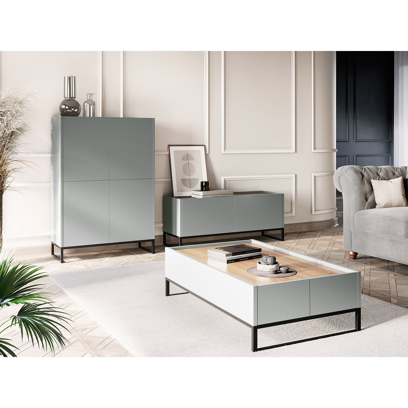 Windsor & Co Meuble TV Helene chêne naturel/gris clair - 120x40x50 cm