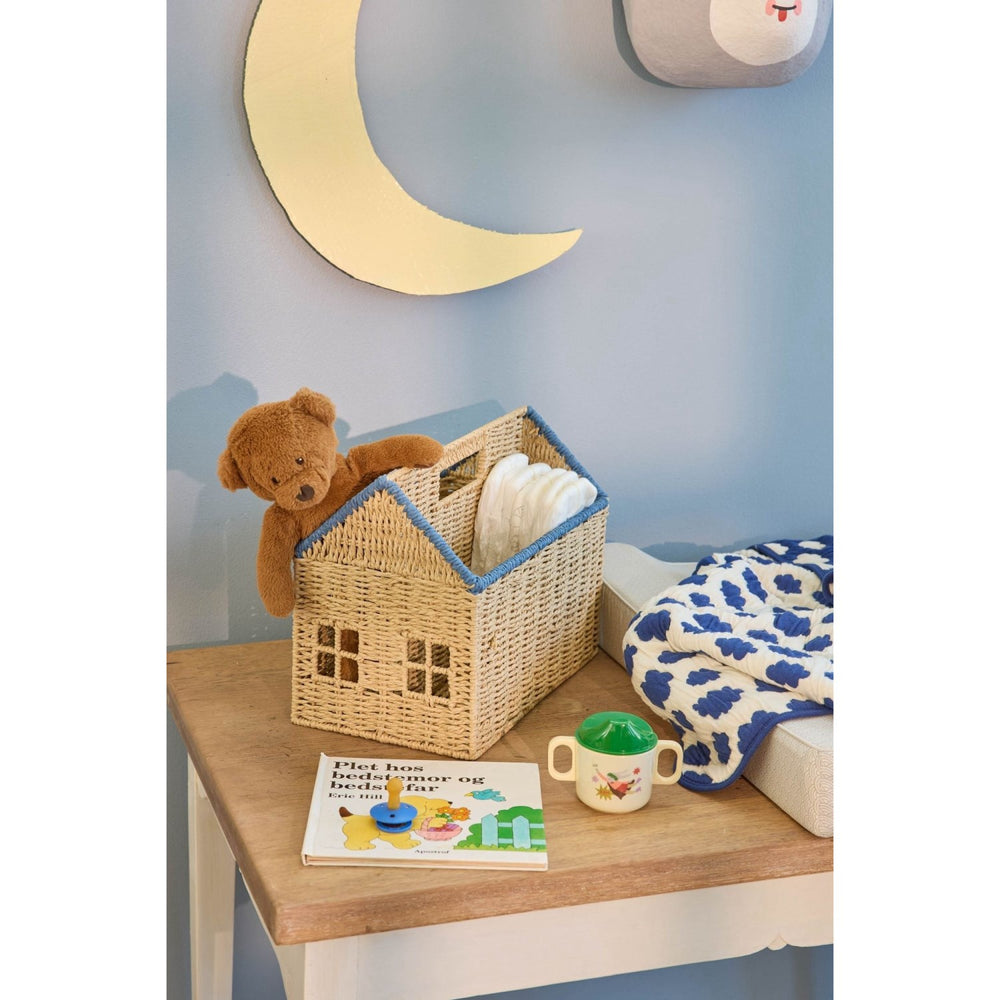 Køb Rice Paper Rope Magazine Holder In House Shape Med Blue Details