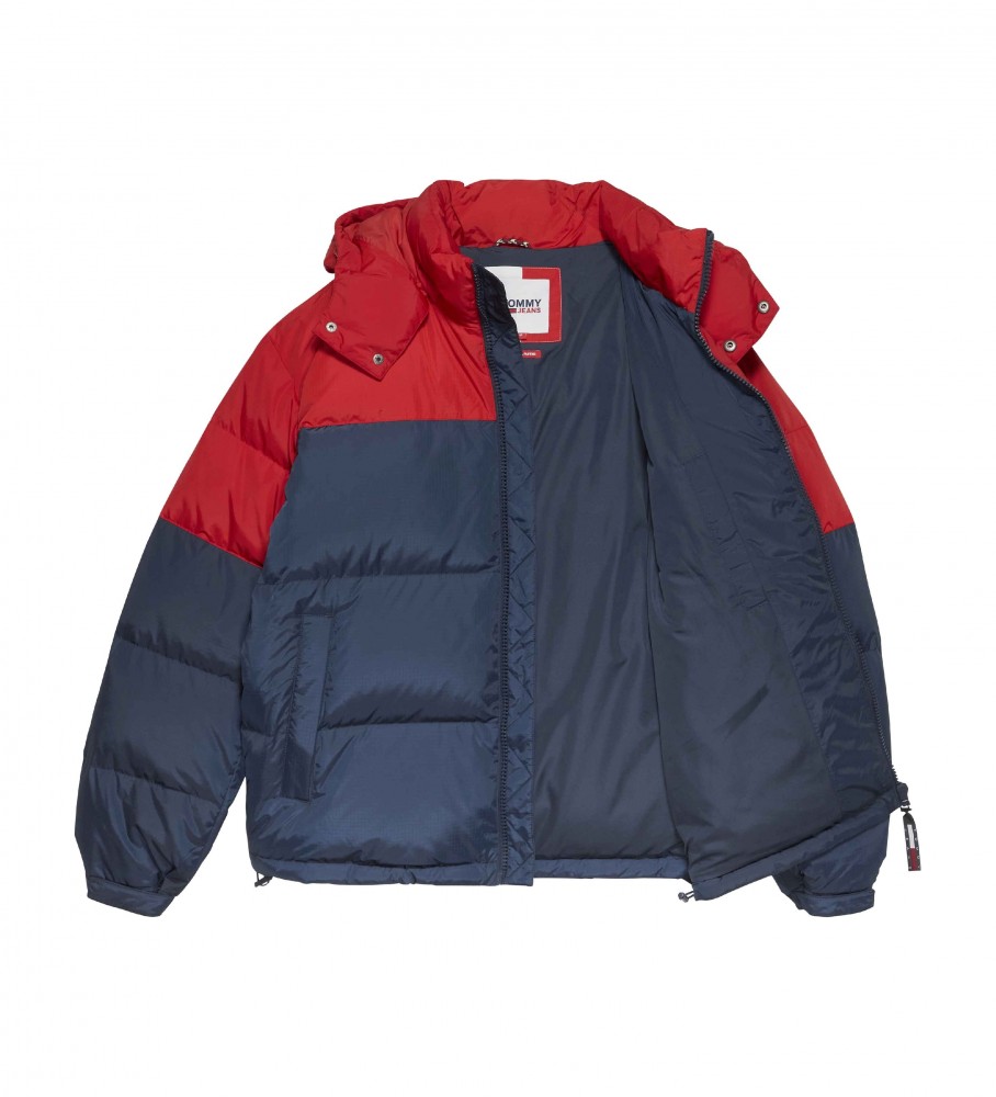 Casaco de penas Tommy Jeans vermelho e azul-marinho