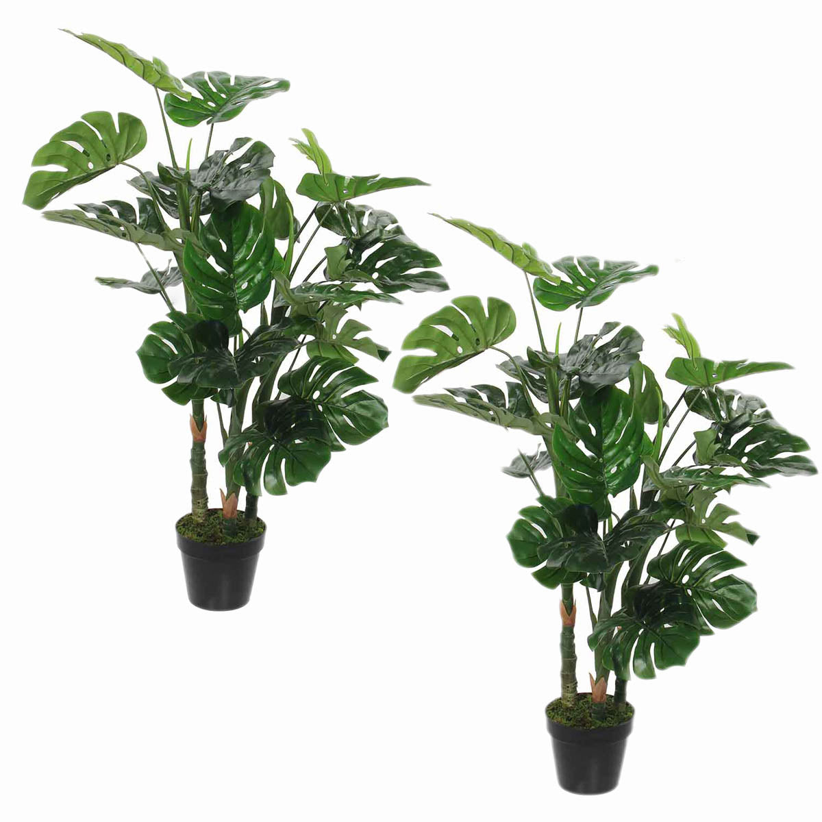 Mica decorations plante artificielle monstera - 75x75x100 cm - pe - vert - set de 2
