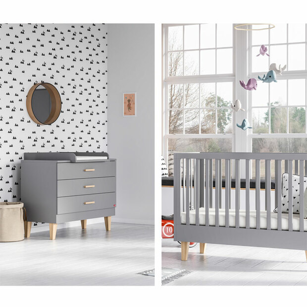 Chambre DUO Lit 70x140 Commode LOUNGE Gris - VOX