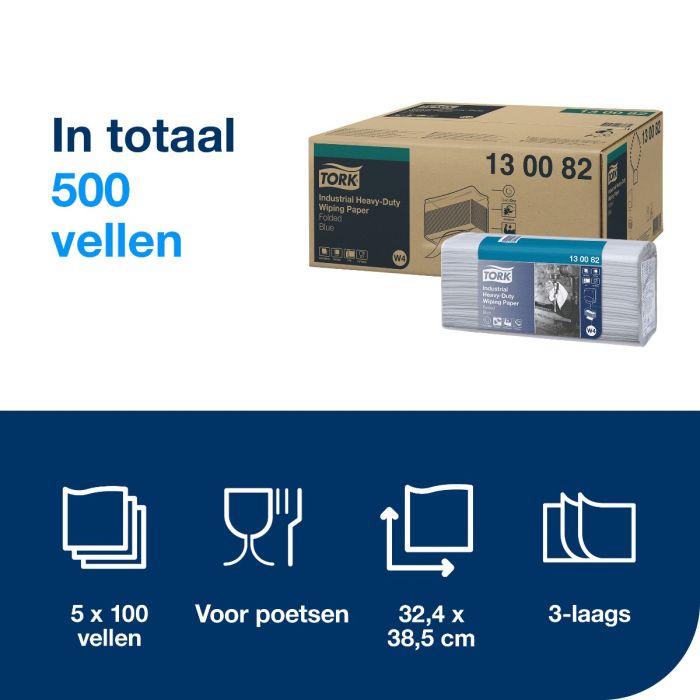 Tork 130082 500v poetspapier Advanced Wiper 440 Perform. 3-lgs blauw 39x32 cm doos à 500 vel (5x100) (130082)