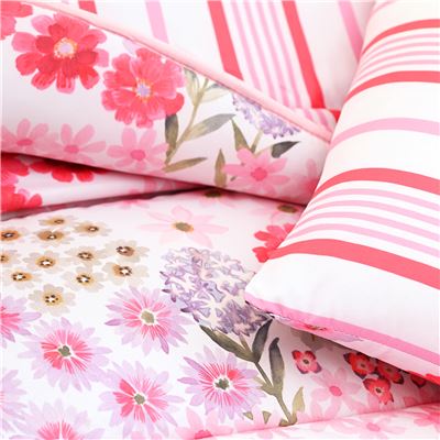 Couette DÉCO DOUBLE FACE motif fleurs/rayures - Becquet Création - Légère ou chaude