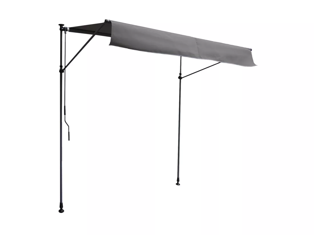 Store banne pour balcon CHENE 2 × 1,2m - Toile anthracite et structure grise - HAPPY GARDEN