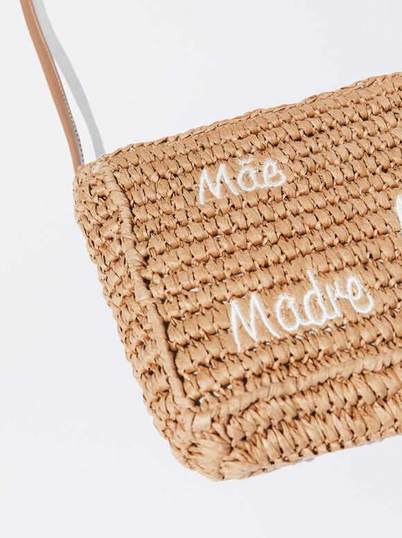 Bolsa de ombro com efeito palha - Bege