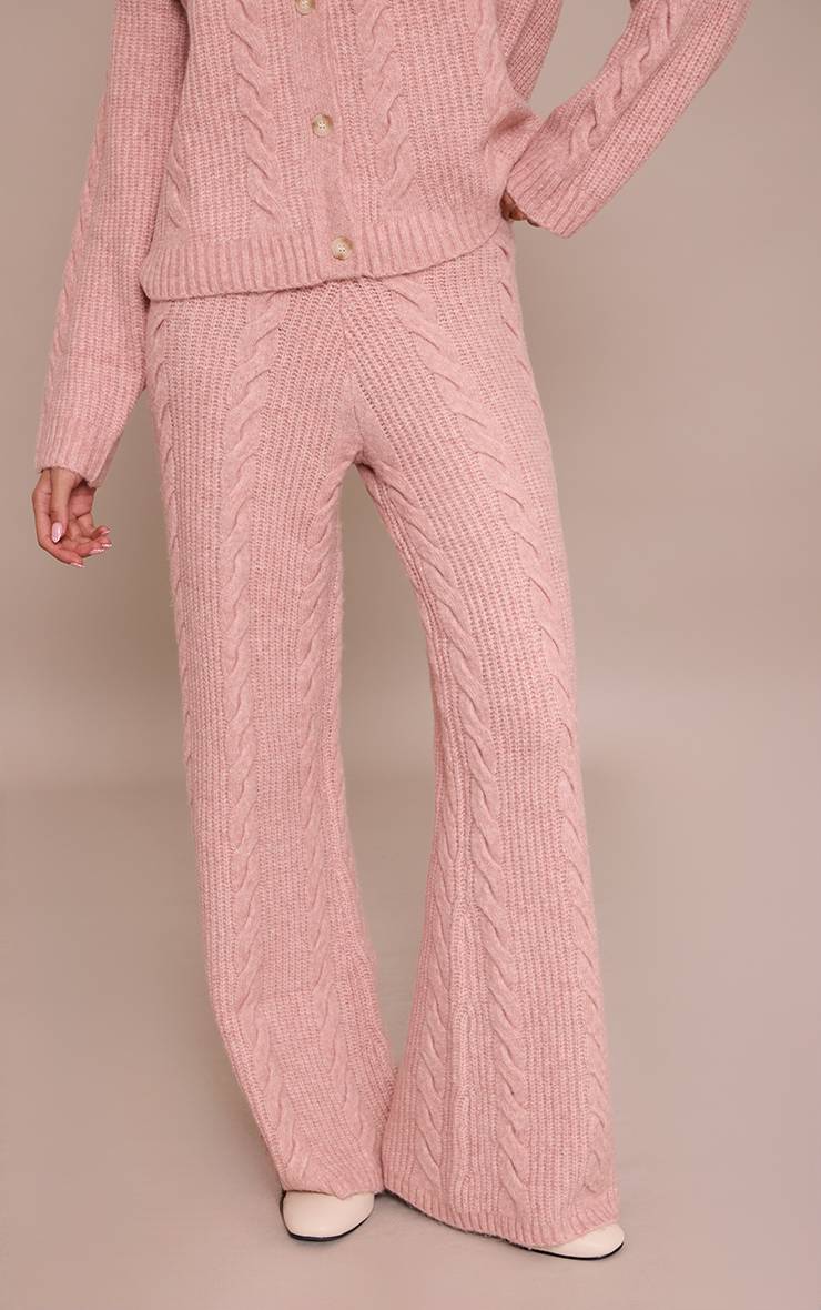Rose Pantalon En Tricot Torsadé