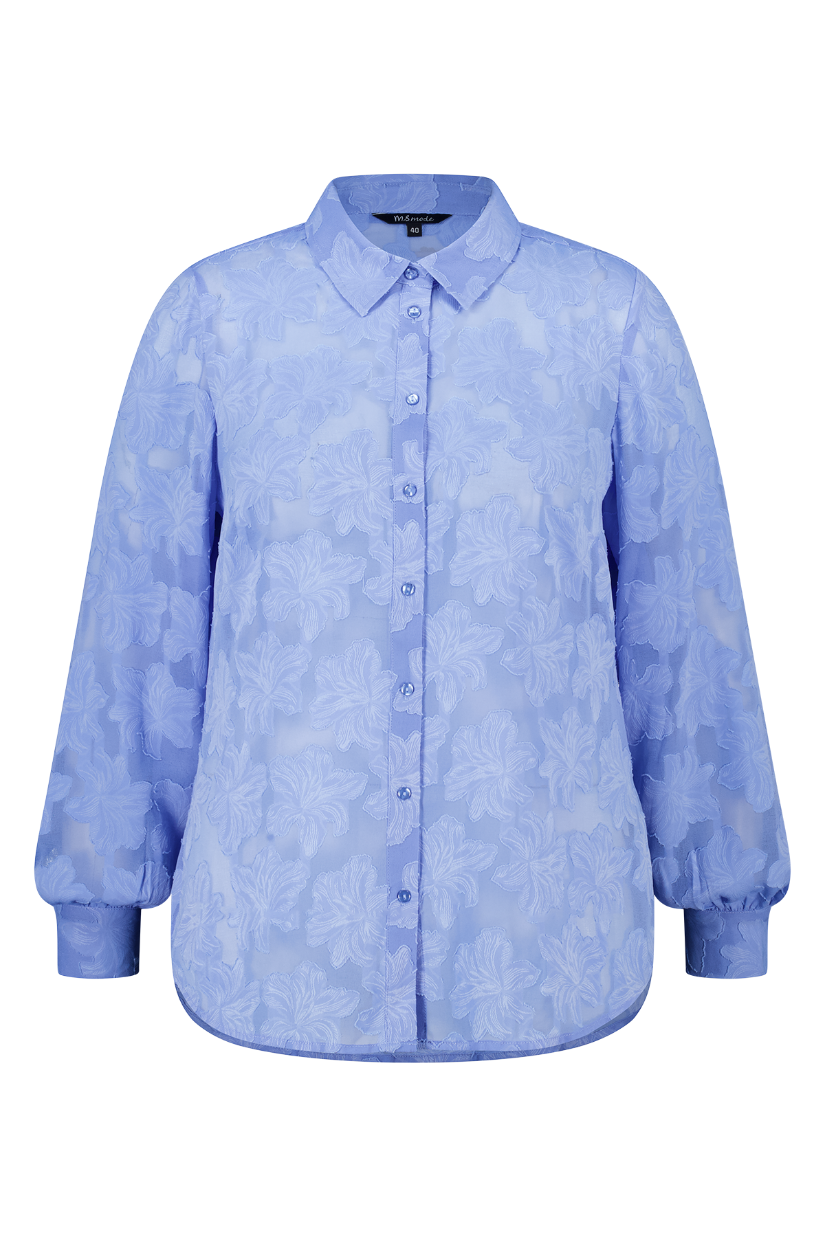 Sheer blouse met bloemen structuur blauw