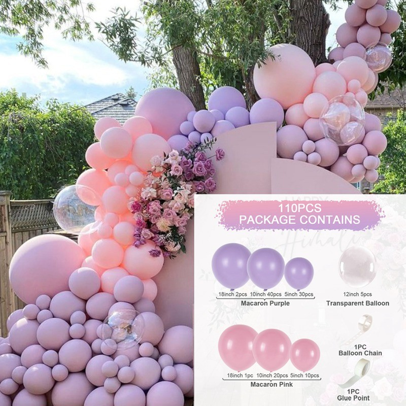 (110-tlg. Set) Party Deko Ballons Latex Luftballons - Lila / Rosa / Transparent