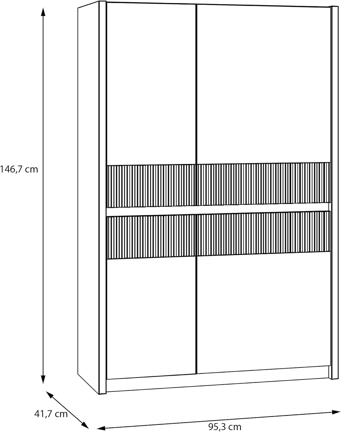 Forte Oak SQUERE Schrank 90 100, eleganter Kleiderschrank mit 2 Türen, Beleuchtung und Lamellendesign, Holzwerkstoff, Mauvella Eiche/Sand, 95,3 cm breit x 146,7 cm hoch x 41,5 cm tief