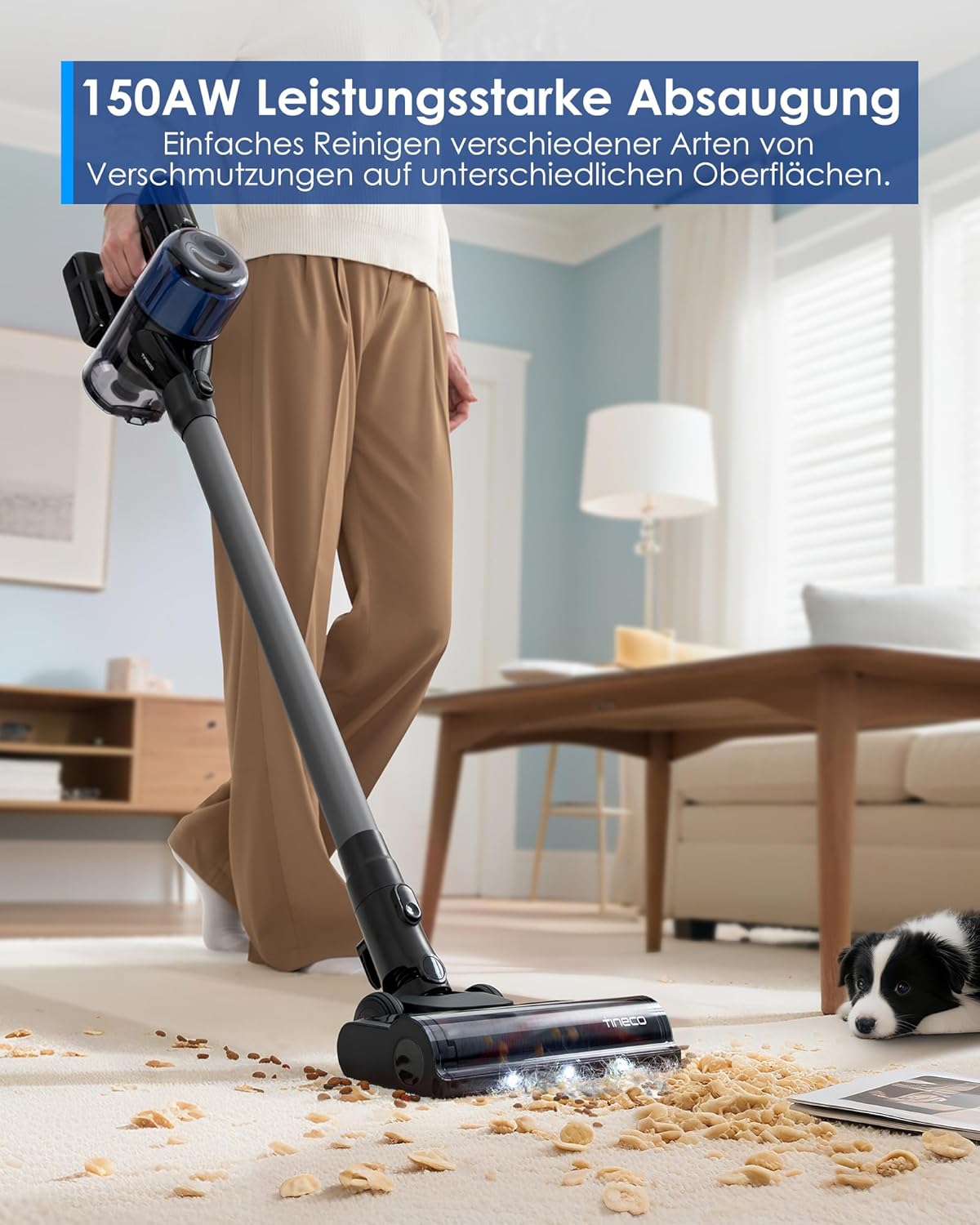 Tineco Pure ONE S30 Akku Staubsauger, 150AW Saugleistung, bis zu 65 Min. Laufzeit, ZeroTangle-Bürste, LED-Licht, Kabelloser Handstaubsauger für Hartböden