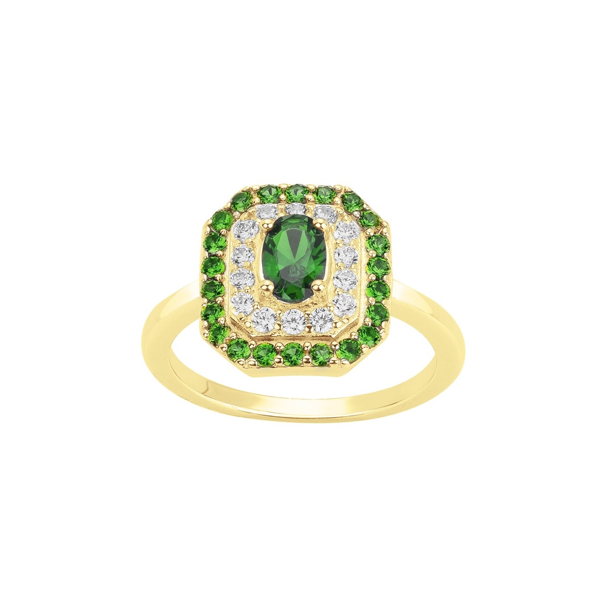 Bague en Plaqué Or avec oxyde de zirconium vert emeraude
