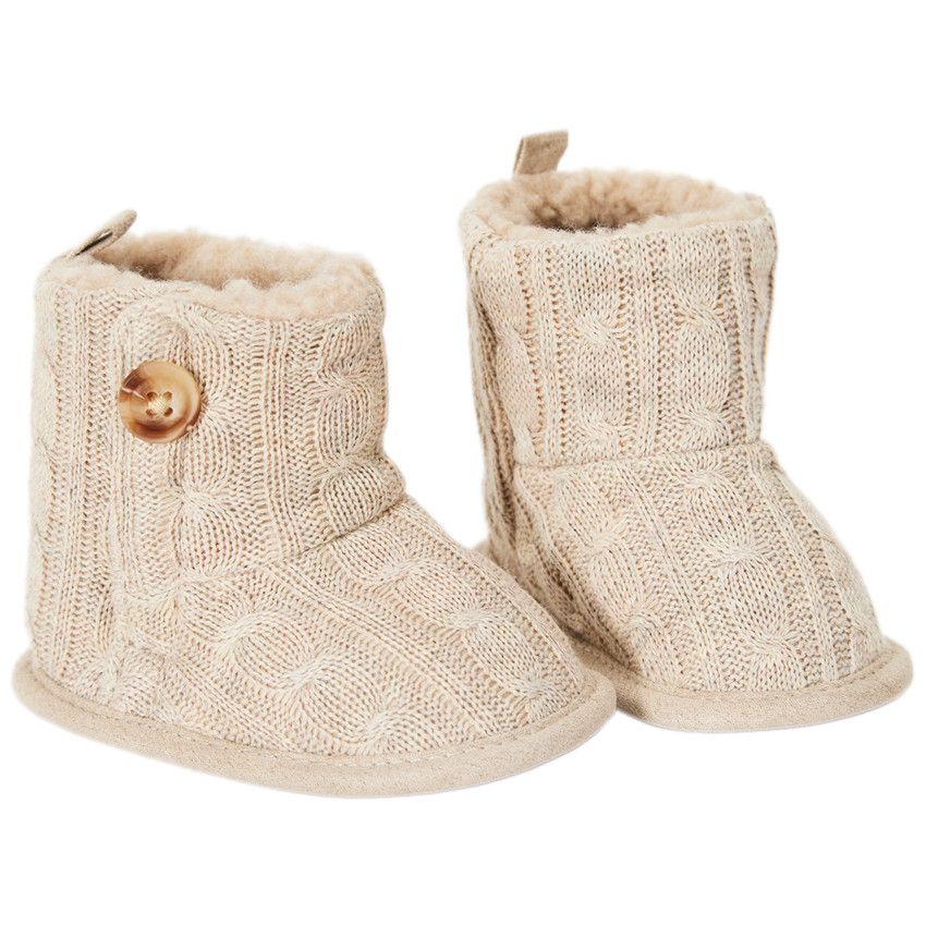 Chaussons bottes fourrés en tricot avec bouton pour bébé