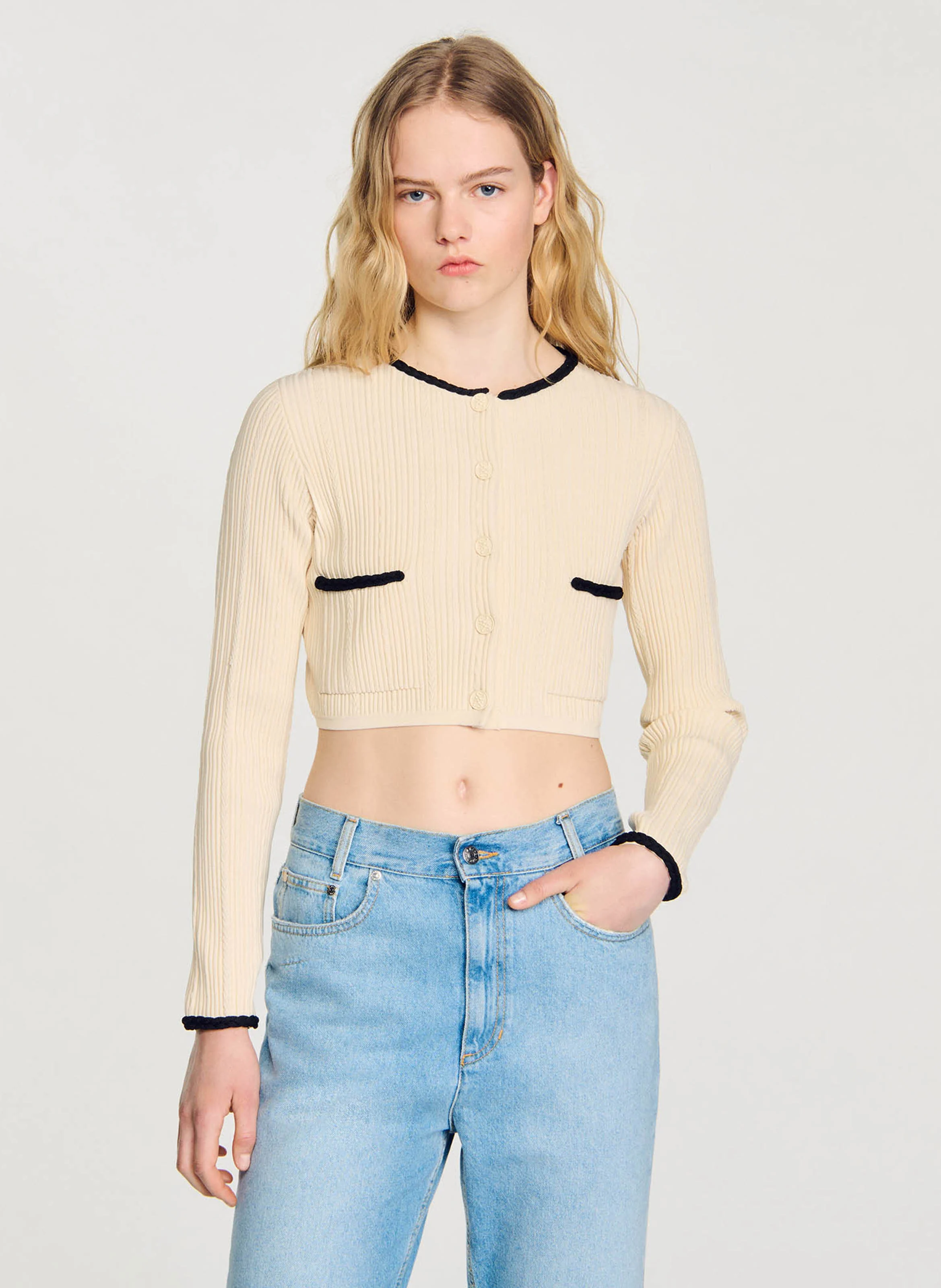 Gilet court col rond | Blanc