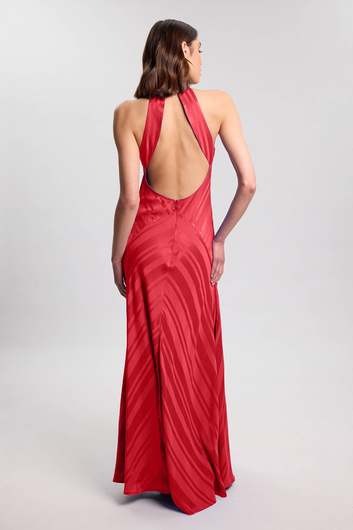 KarenMillen Robe Longue Fluide À Encolure Dos-nu Avec Détail De Tissu Rayé