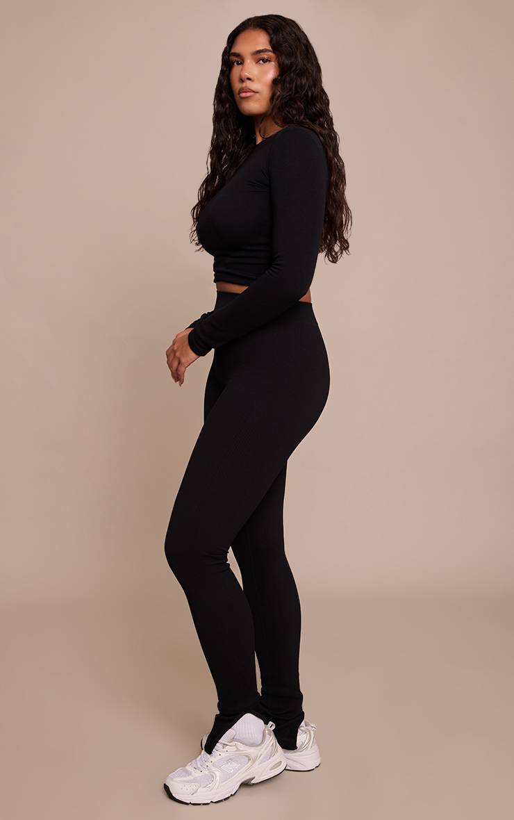 Noir Legging Côtelé Galbant Shape À Ourlets Fendus