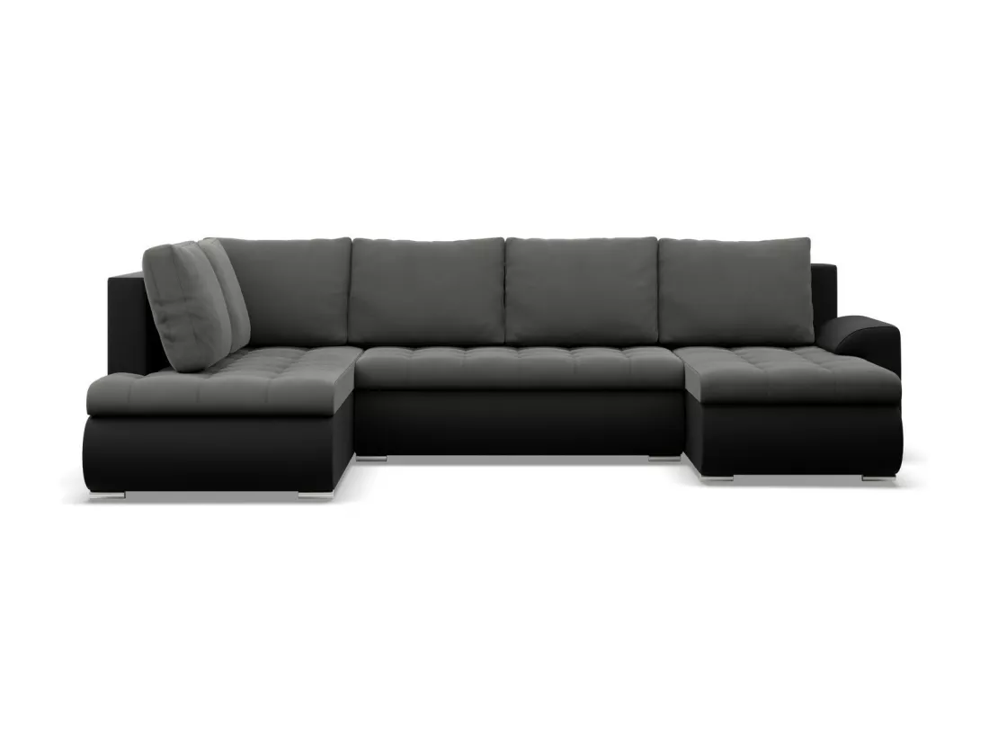 Canapé d'angle en U avec fonction sommeil, Ottoman, Gris foncé + Noir