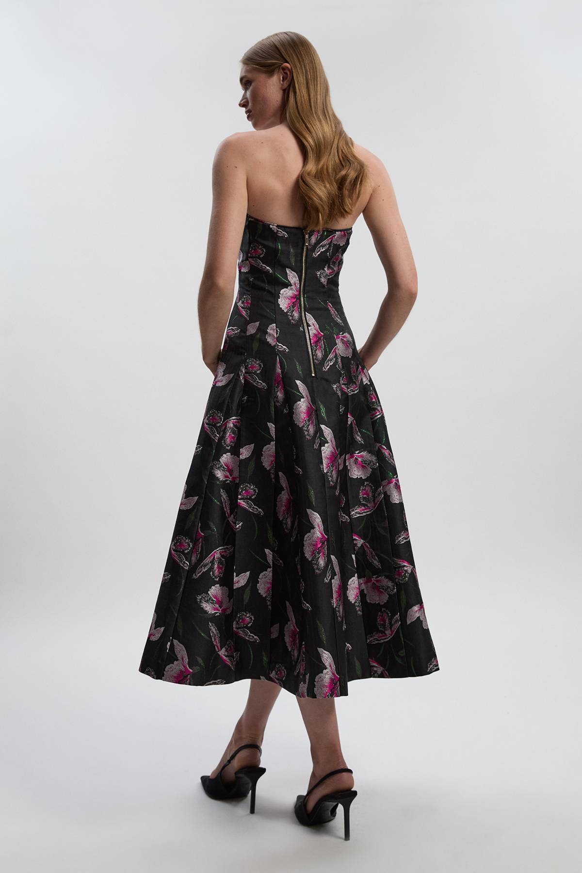 KarenMillen Robe Midi Bustier à Jupe Ample en Jacquard