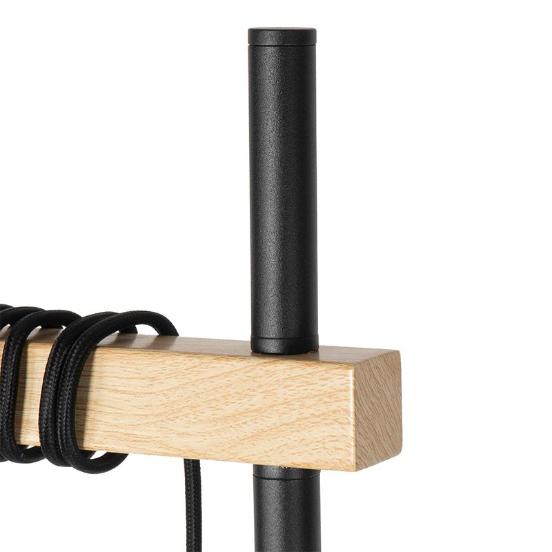 Landelijke vloerlamp zwart met hout 2-lichts - Chon