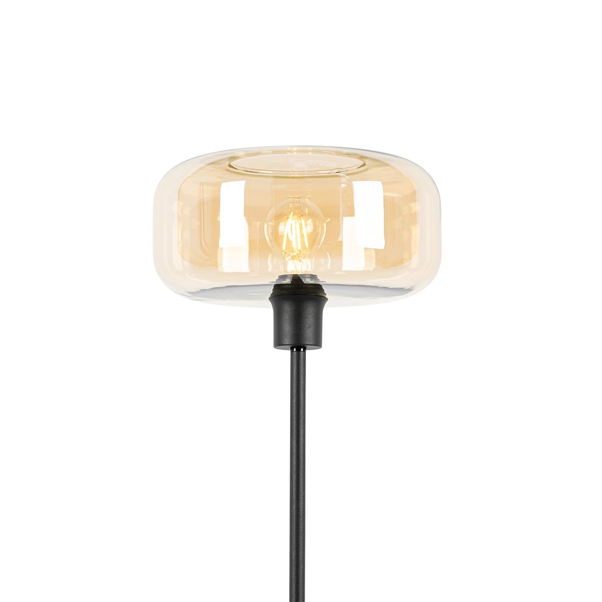 Art deco vloerlamp zwart met amber glas - Bizle